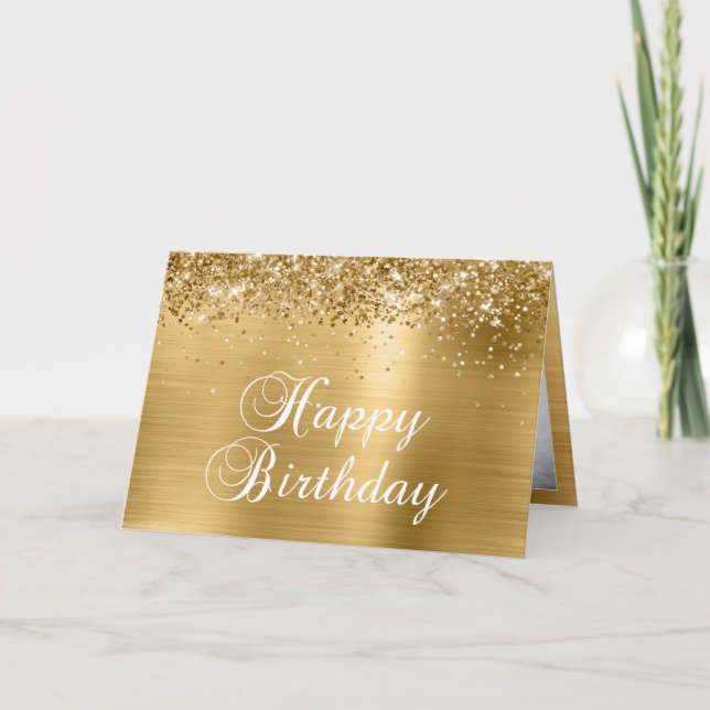 Sparkly Gold Family Photo Happy Birthday Card (Front)
