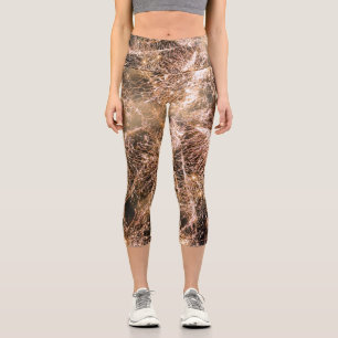 Sparkly gold fireworks Abstract Capri Leggings