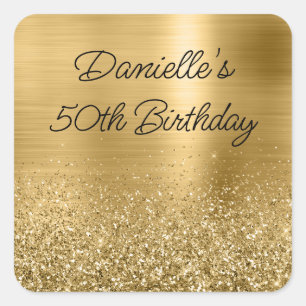 Sparkly Gold Glitter and Foil 50th Birthday Square Sticker