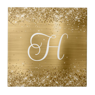 Sparkly Gold Glitter and Foil Monogram Tile
