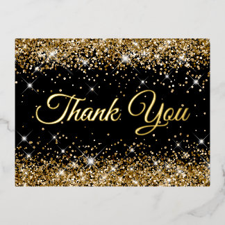 Sparkly Gold Glitter Black 40th Birthday Thank You Foil Invitation Postcard