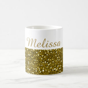 Sparkly Gold Glitter Custom Name Coffee Mug
