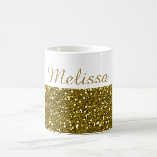 Sparkly Gold Glitter Custom Name Coffee Mug (Center)
