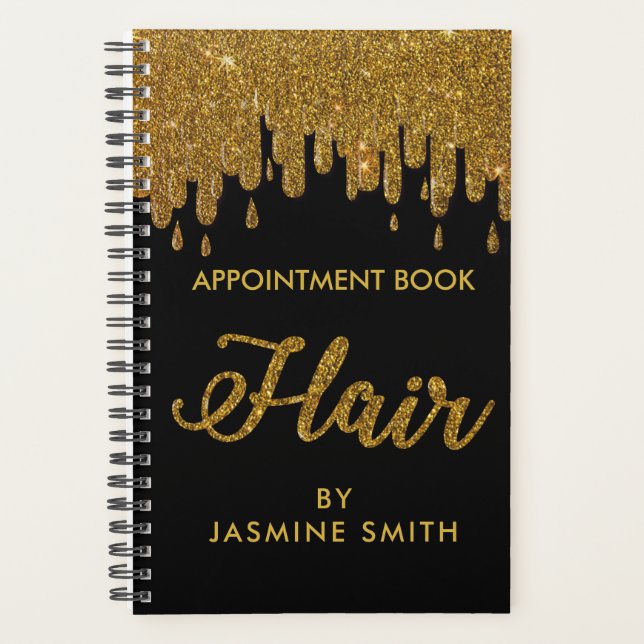 Sparkly Gold Glitter Hair Appointment Book Planner (Front)