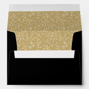 Sparkly gold glitter liner black invitation envelopes