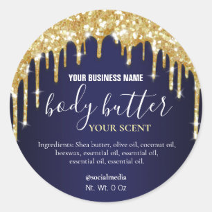 Sparkly Gold Glitter Navy Blue Body Butter Labels
