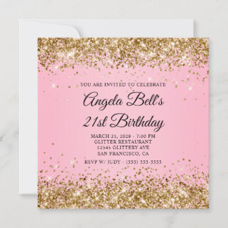 Sparkly Gold Glitter Pink 21st Birthday Invitation