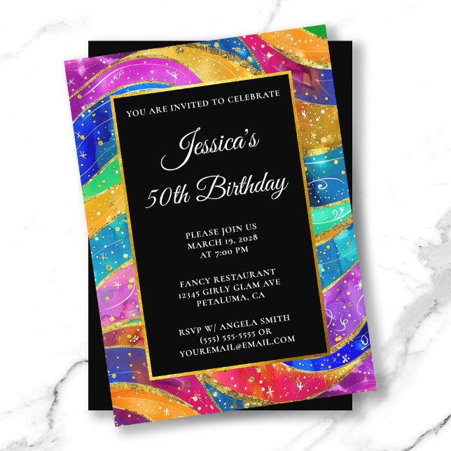 Sparkly Gold Glitter Rainbow 50th Birthday Invitation (Sparkly Gold Glitter Rainbow 50th Birthday Invitation)