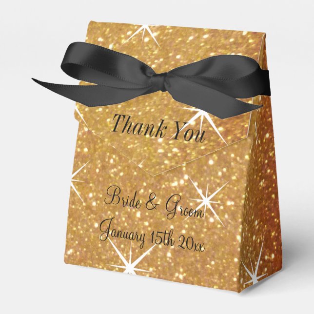 Sparkly gold glitter ritzy wedding party favour bo favour box (Front Side)