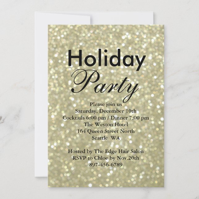 Sparkly Gold Holiday Corporate Invitation (Front)