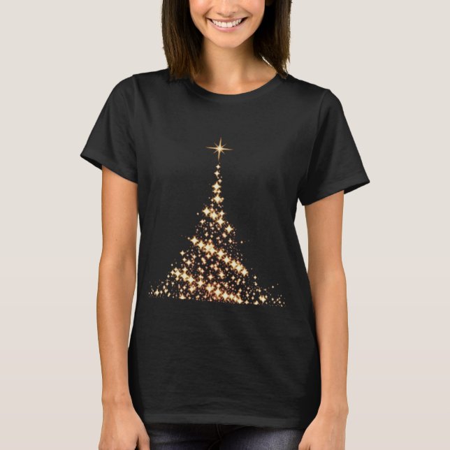 Sparkly Gold Merry Christmas Xmas Tree Holiday Fun T-Shirt (Front)