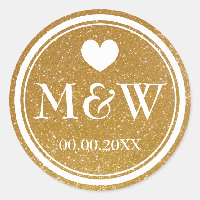 Sparkly gold monogram wedding favour stickers seal (Front)