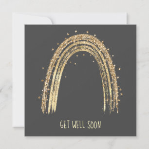 Sparkly Gold Rainbow Get Well Soon  Card
