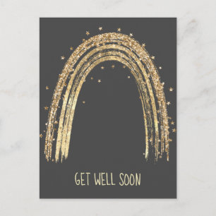 Sparkly Gold Rainbow Get Well Soon Postcard