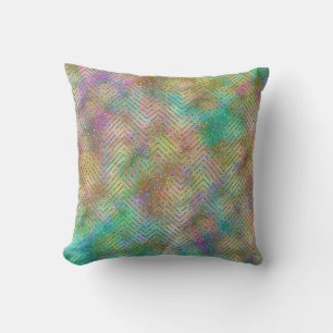 Sparkly Gold Rainbow Lights Chevron Pattern Print Cushion