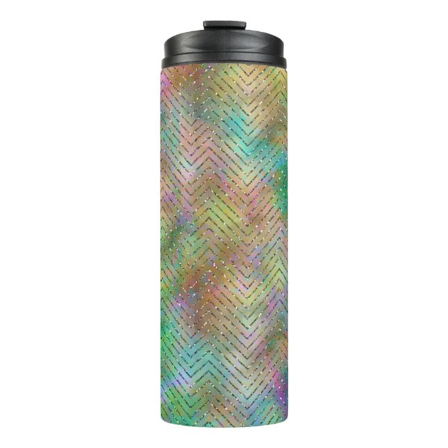 Sparkly Gold Rainbow Lights Chevron Pattern Print Thermal Tumbler (Front)