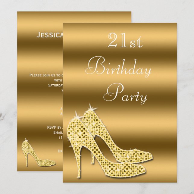 Sparkly Gold Stiletto Shoes Invitation (Front/Back)