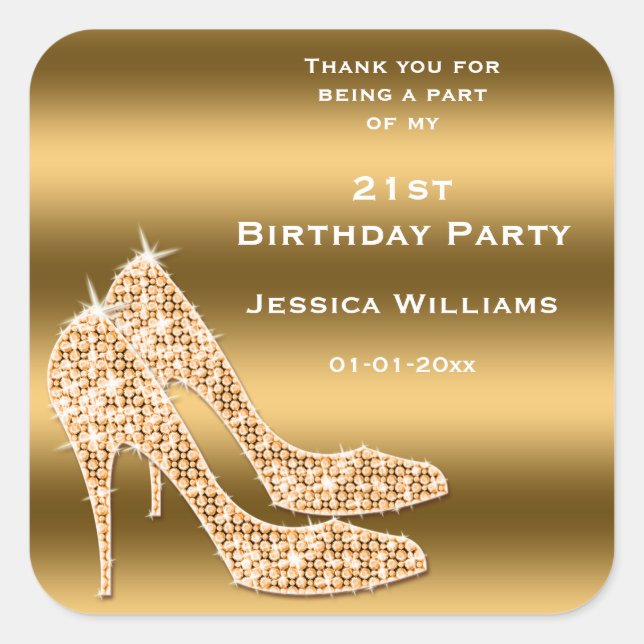 Sparkly Gold Stiletto Shoes Square Sticker (Front)