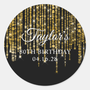 Sparkly Gold String Lights Black 80th Birthday Classic Round Sticker
