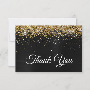 Sparkly Golden Glitter Black Satin Ombre Foil Thank You Card