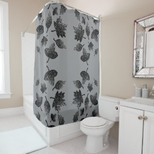 Sparkly gray silver leaves fall autumn pattern shower curtain