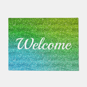 Sparkly Green & Blue Glitter Born to Sparkle Doormat