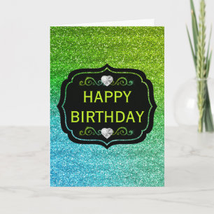 Sparkly Green & Blue Gradient Glitter Birthday Card