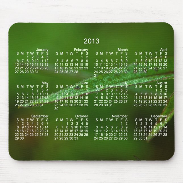 Sparkly Green Leaves; 2013 Calendar Mouse Mat (Front)
