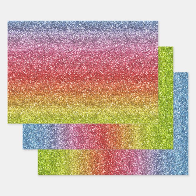 Sparkly Grey, Red & Yellow Gradient Glitter Wrapping Paper Sheet (Set)