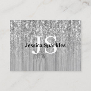 Sparkly grey silver bamboo wood bling Monogram Business Card