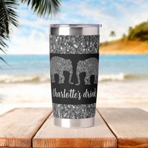 Sparkly grey silver Elephant sparkle Custom name Insulated Tumbler