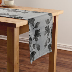 Sparkly grey silver leaves fall autumn pattern short table runner