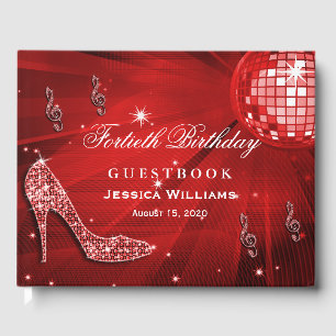Sparkly Heels, Music, Disco Ball Party Guest Book