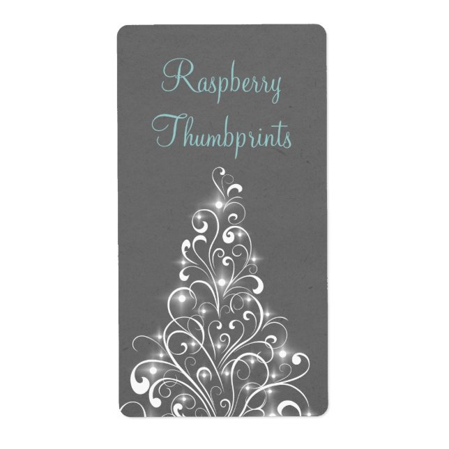 Sparkly Holiday Tree Baking Labels, Grey (Front)