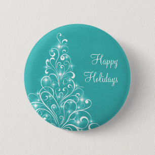 Sparkly Holiday Tree Button, Aqua 6 Cm Round Badge