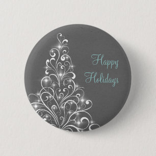 Sparkly Holiday Tree Button, Grey 6 Cm Round Badge