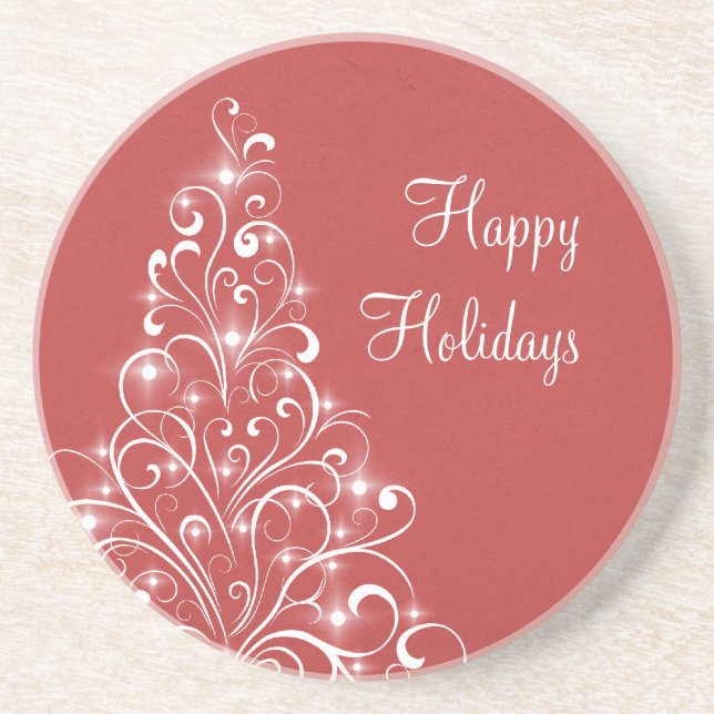 Sparkly Holiday Tree Coaster, Red Coaster (Front)