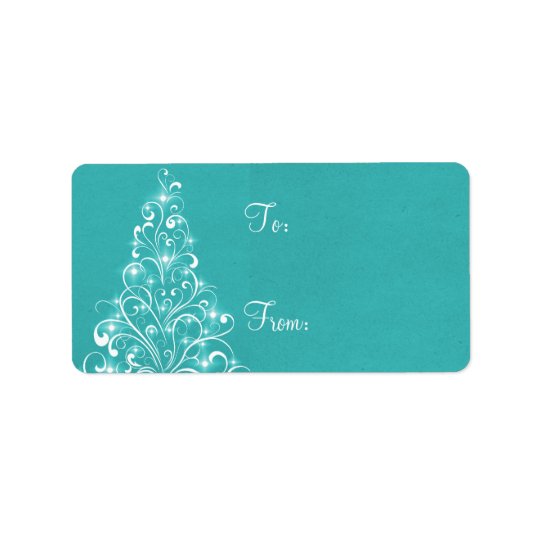 Sparkly Holiday Tree Gift Tags, Aqua Address Label