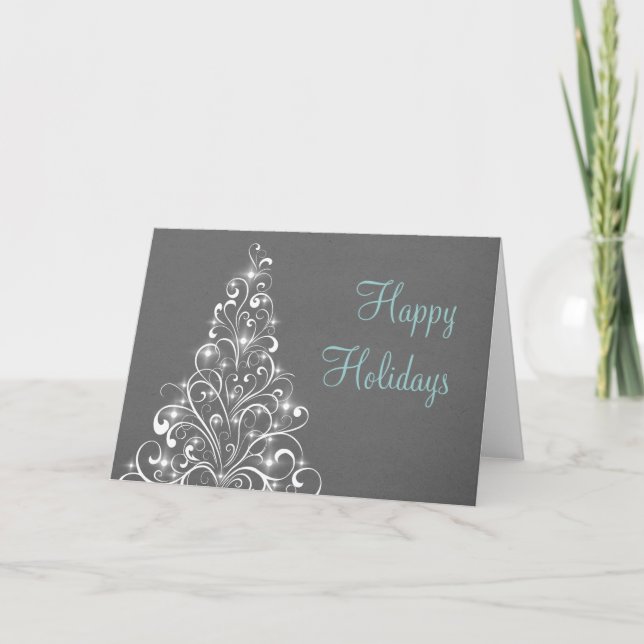 Sparkly Holiday Tree Greeting Card, Dark Grey Card (Front)