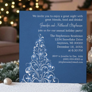 Sparkly Holiday Tree Invite, Royal Blue Invitation