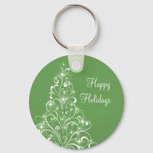 Sparkly Holiday Tree Keychain, Green Key Ring