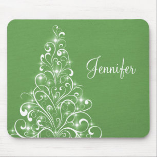 Sparkly Holiday Tree Mousepad, Green Mouse Mat