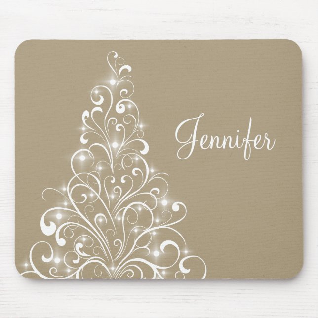 Sparkly Holiday Tree Mousepad, Latte Mouse Mat (Front)