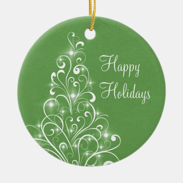 Sparkly Holiday Tree Ornament, Green Ceramic Tree Decoration (Front)