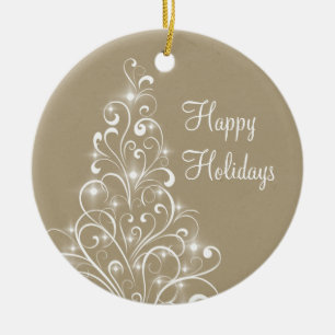 Sparkly Holiday Tree Ornament, Latte Ceramic Tree Decoration