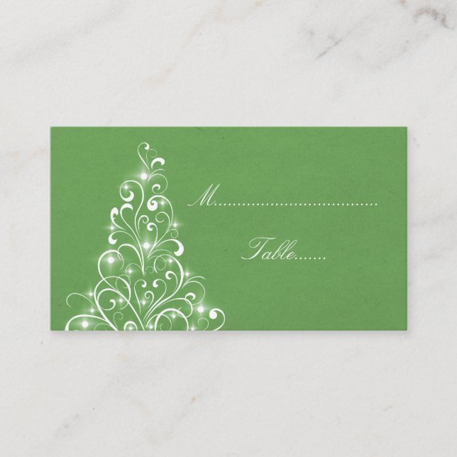 Sparkly Holiday Tree Place Card, Green Card (Front)