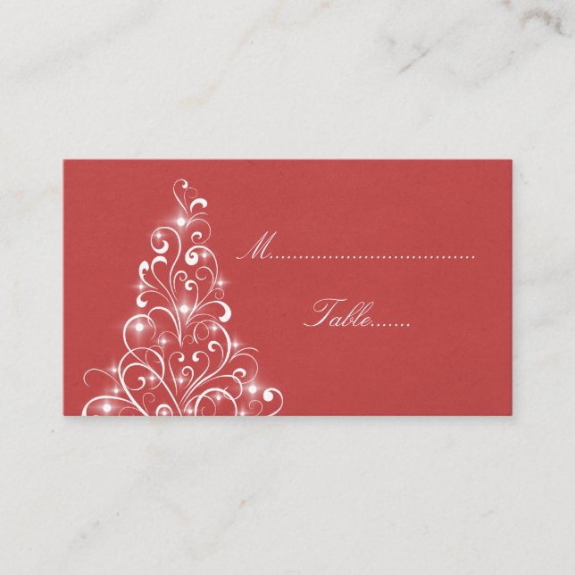 Sparkly Holiday Tree Place Card, Red Card (Front)