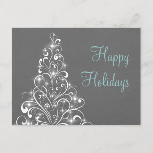 Sparkly Holiday Tree Postcard, Dark Grey
