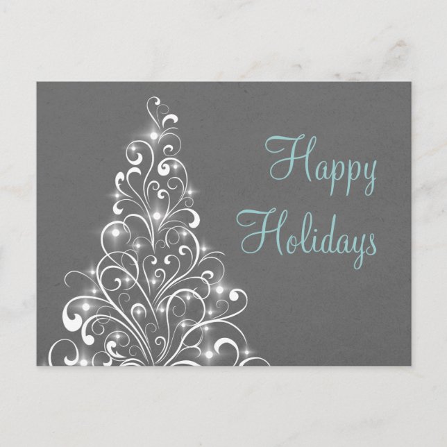 Sparkly Holiday Tree Postcard, Dark Grey (Front)