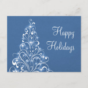 Sparkly Holiday Tree Postcard, Royal Blue